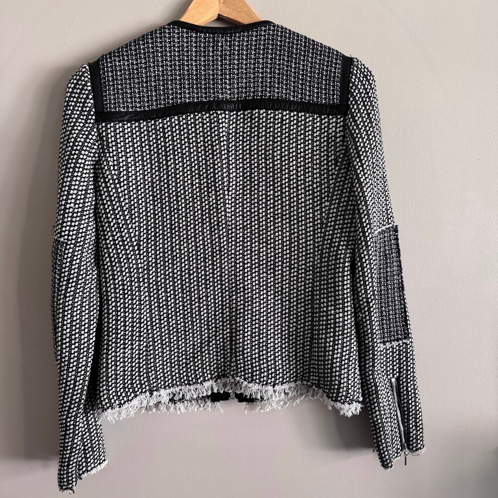 ❌SOLD❌ Rebecca Taylor Black and White Tweed Lamb Leather Trim Zip Jacket Blazer - Picture 10 of 11